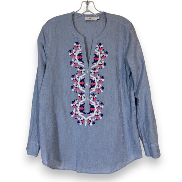 Vineyard Vines Tunic Blouse Top Embroidered Blue Pink White 4 - Picture 1 of 9